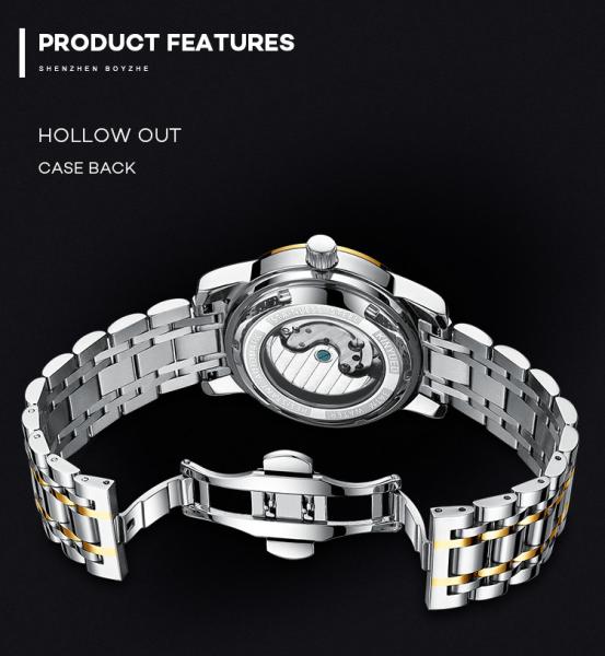 KINYUED Distinctive Style China Automatic Movement Watches Water Resistant Stainless Steel Strap Wristwatches