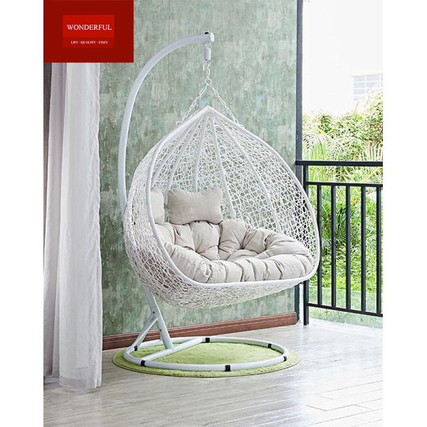 Living Room Rattan Double Seater Hanging Egg Chair with Modern Design and Pink Rattan
