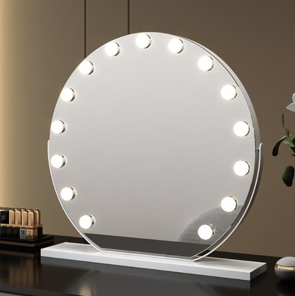 Smart Round Makeup Mirror with 14 Light Bulbs and LED Vanity Mirror for Modern Dressing Room