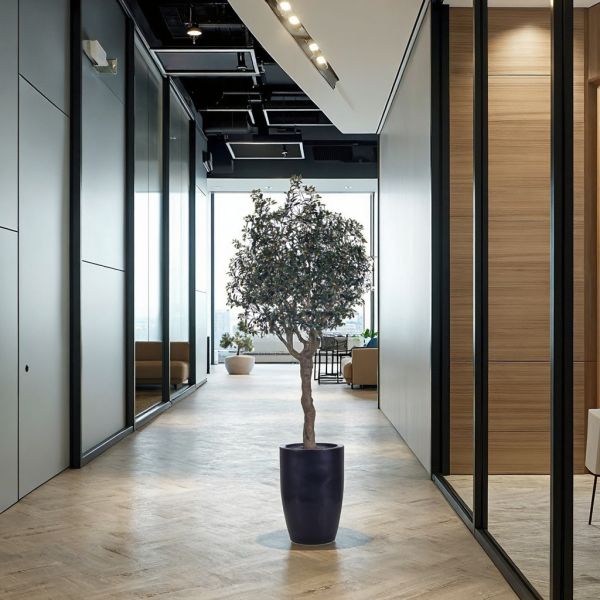 UV Resistant Fake Plant 2.5m tall faux potted olive tree In Planter for Indoor House Plants & Tall Floor Decor
