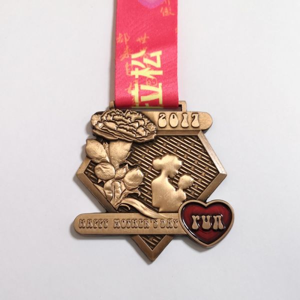 Médaille de finisseur de marathon en ligne en cuivre antique à deux côtés pour