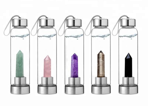 Natural Crystal Energy Glass Water Bottle With Rope 500ml Customizable Logo