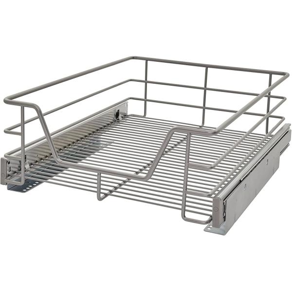 400mm Electroplating Iron Steel Three Shelves Drawer Basket For Cabinets