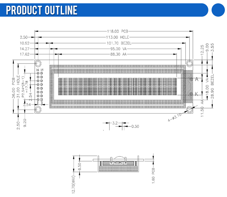 Russian BTN Black Film 2402A LCD Screen Module Multilingual Module ST7066U LCM Module Module