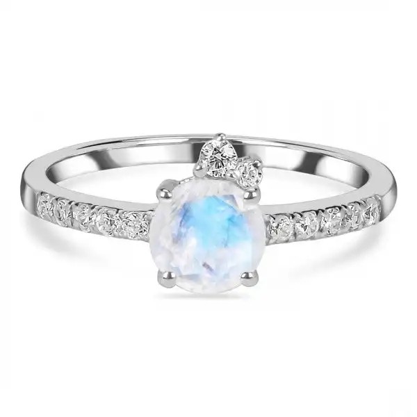 Femmes naturelles 925 Sterling Silver Jewelry Ring de Moonstone d'arc-en-ciel de mode chaude de charme