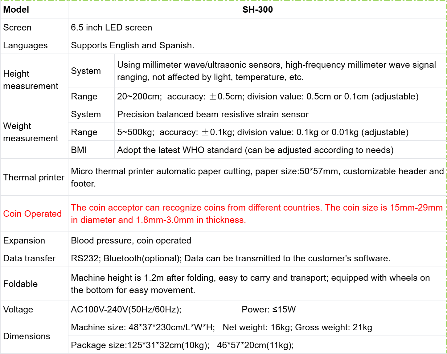 Coin 0perated Weighing Scale Ultrasonic Height Weight Body Balance