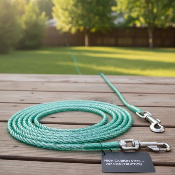 High Carbon Steel Dog Tie Out Cable with 7x7 Construction and PVC Coated for Outdoor Dog Trolley System