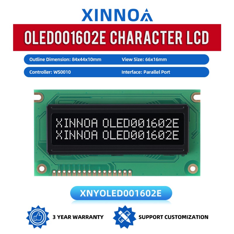 OLED001602E Black Film, Character LCD Module,WS0010 Controller, Parallel Port,66x16mm View Size,Working Temperature -40+80 Display