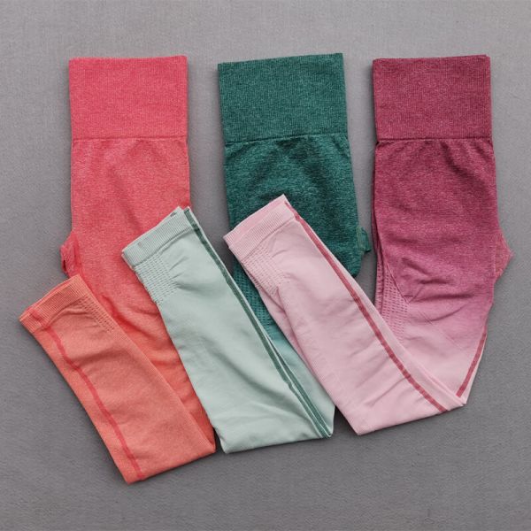 Ombre Seamless Women's Yoga Apparel / Women Gym Clothing Gradient Leggings+Long sleeve Top