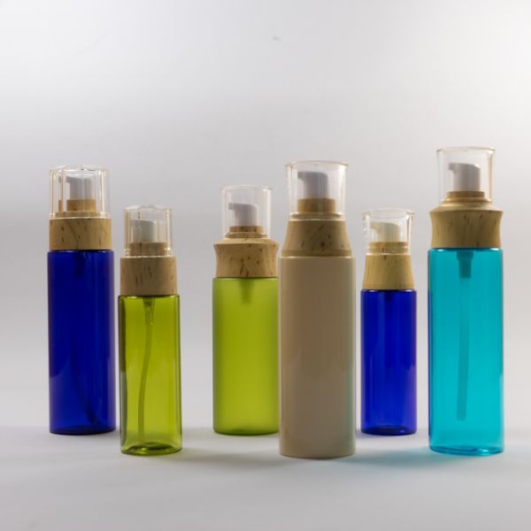 ISO9001 Round Plastic Bottle With Wood Grain Pump Cap