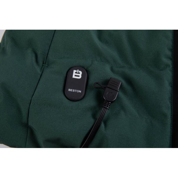 Women's Dark Green USB Heated Padded Vest with Slim Longline Fit and Built-in Heating System