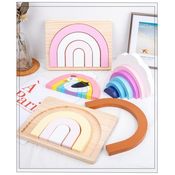 Игрушки Montessori не токсического штабелеукладчика радуги 22cm деревянные творческие деревянные