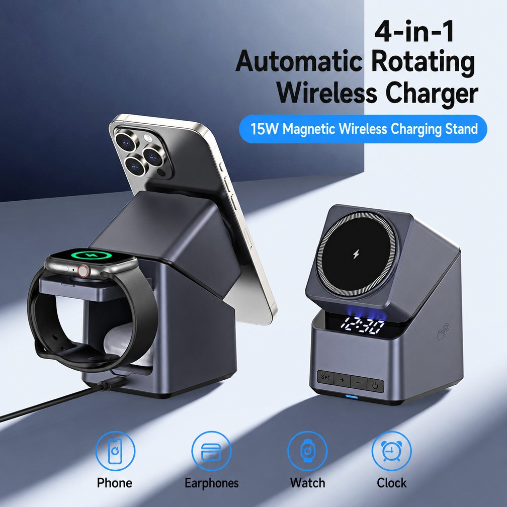 15W Fast Charging Multifunction Wireless Charger with Qi-enabled Compatibility and Built-in 3W Bluetooth Speaker