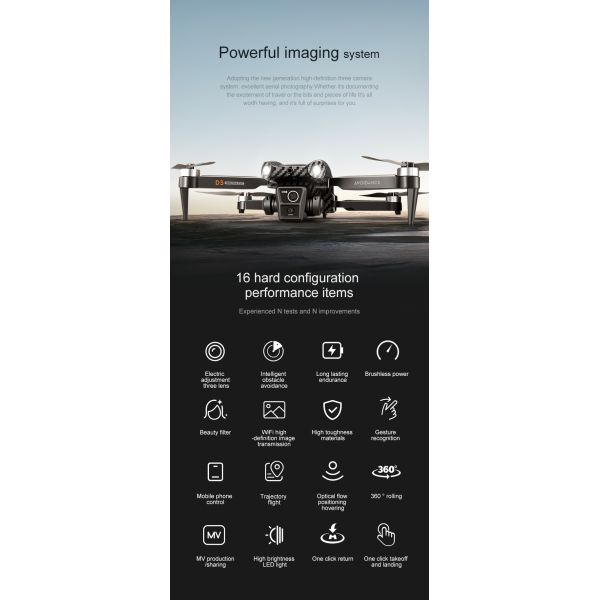 Beginner Operator Skill Level Portable RC Drone with Obstacle Avoidance and Triple Camera D3 Pro 4k Brushless Motor