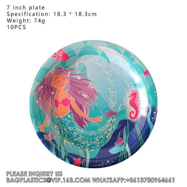 Party Supplies Set Mermaid Series Tableware Banner Mask Decoration Cake Topper Gift Bag Kids Paper Toy Birthday