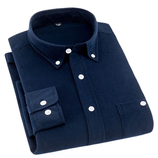 NO Needle Detection Woven Shirts for Men M-5XL Long Sleeve Plain Dyed Polos Corduroy