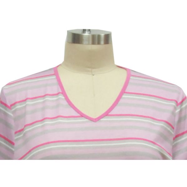 Fashion Ladies Pajama Sets Yarn Dyed Pink Striped Pyjamas Breathable