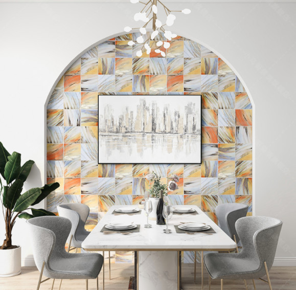 telhas da parede do fundo da tevê do GV de 20x20cm, estilo dourado do arco-íris