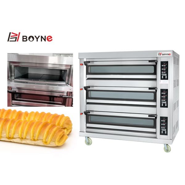 Commercial  Bakery Shop 20~400°C Stainless Steel  Gas Three Deck Six Trays Bread Oven