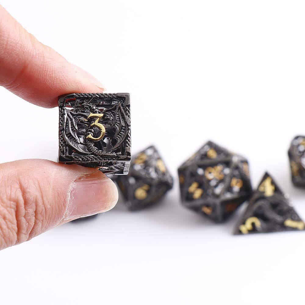 Pure Copper 7-dice Set Metal Hollow Dice with Customized Color for DND and Board Games