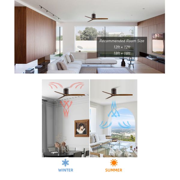 CE UL ROHS 18w Remote Silent Ceiling Fan With Light Bedroom Ceiling Fan Light