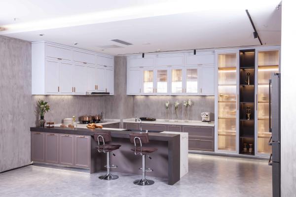 - Armoires de cuisine découpées - Île - Entrepôt en verre