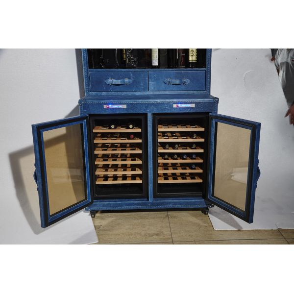 Strong Canvas Bar Storage Cabinet , Wine Cabinet Furniture Brass Nails Decoration