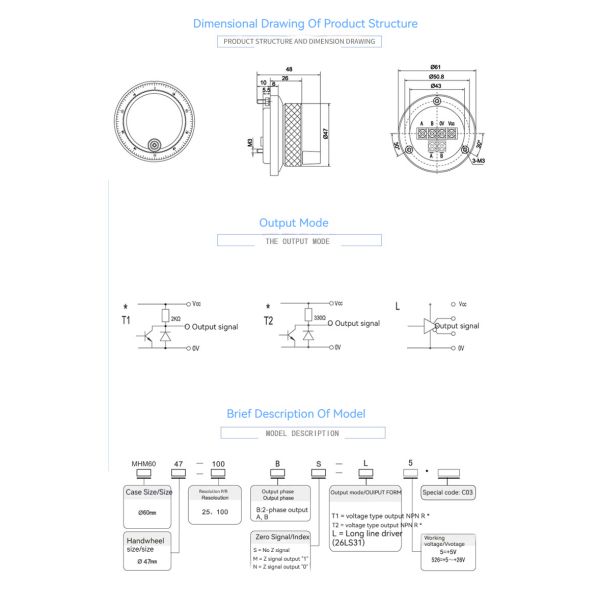 Panel Type Manual Pulse Generator MK600 CNC Handwheel MPG Hand Pulsing 5V 25-100PPR 60mm Diameter for CNC Machining System