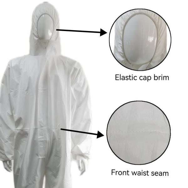 Breathable 55GSM Durable Type5 6 Industrial Microporous Hooded Protective Coverall