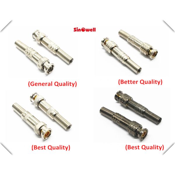 CCTV Male Straight BNC Cable Connector , BNC Solder Connector Copper Zinc Material
