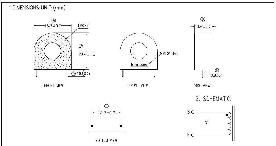 PCB Mount Miniature Current Transformer AC Current Sensor for Power Monitoring