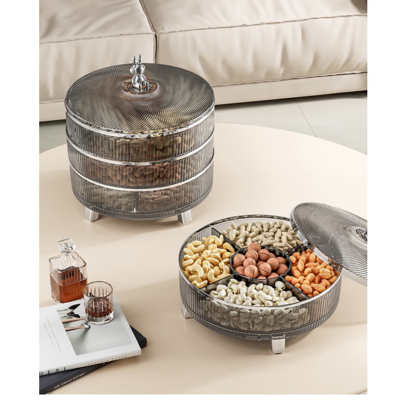 Large Capacity Multi-layer Modern Rotating Food Organizer Box Moisture-proof Round Food Container with Lid for Snacks Nuts