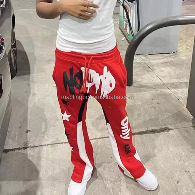 Red Flare Sweatpants For Men Anti-Static Joggers Track Sweat Pants Vintage Style Puff Printing