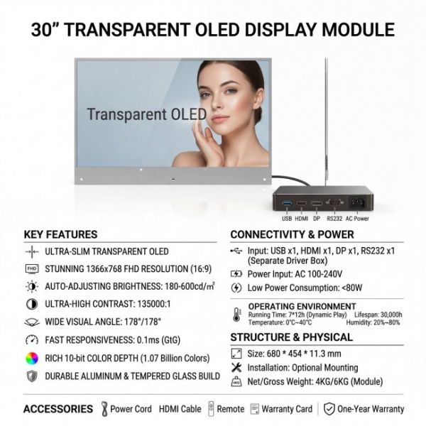 30 Inch Wholesale OLED Transparent Advertising Screen High Definition Capacitive Touch Transparent OLED TV For Exhibition Mall