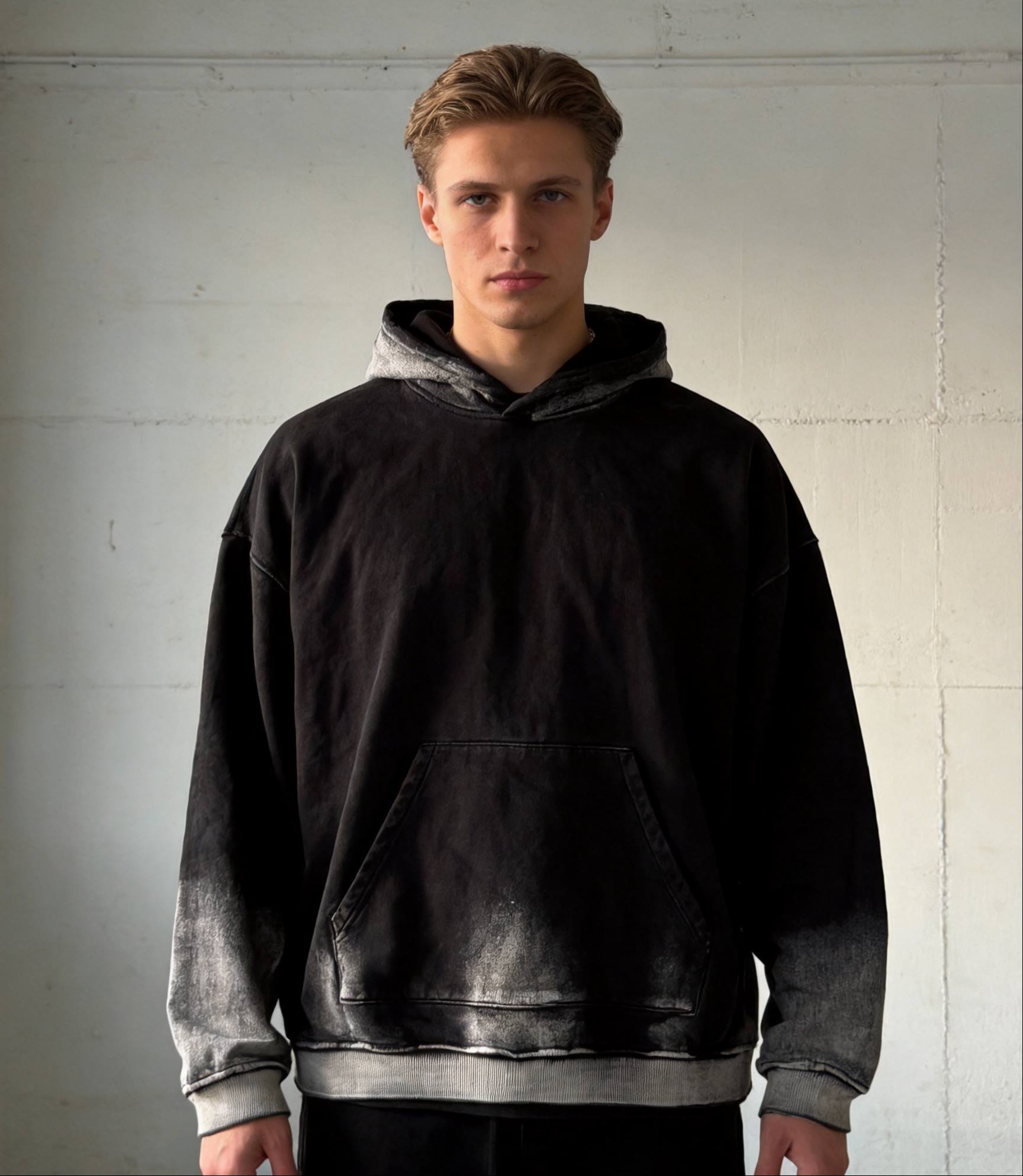 A528 Vintage Gradient Washed Hoodie Men Oversized Spray Fade Pullover Streetwear Hooded Sweatshirt
