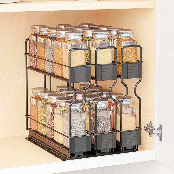 Efficiently Organize Your Bathroom with 2 Layers Sliding Pull Out Spice Rack Organizer