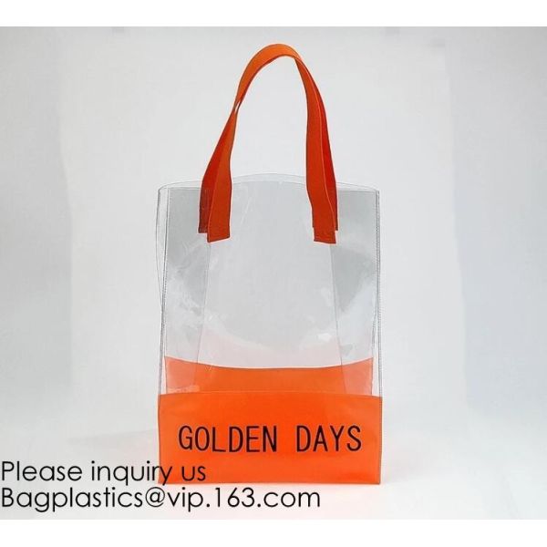 Vinyl Transparent PVC Gusset Bag Plastic Tote Shopping Bag For Packaging TPU Laser Makeup Handbag PVC Cosmetic Shopping