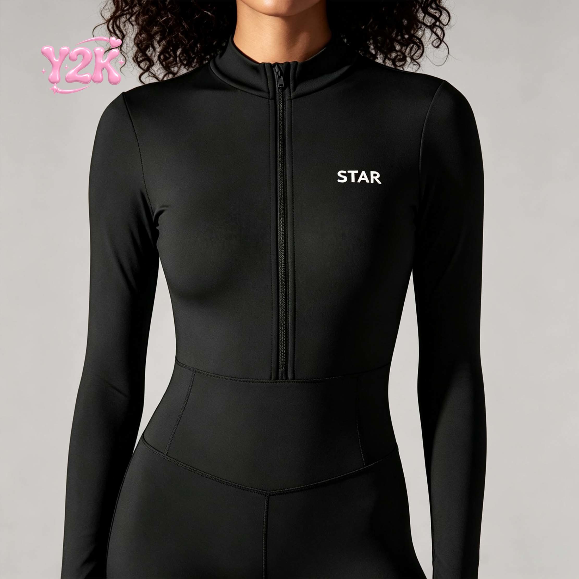 Custom Women's Half Zip Long Sleeve Short Yoga Jumpsuit