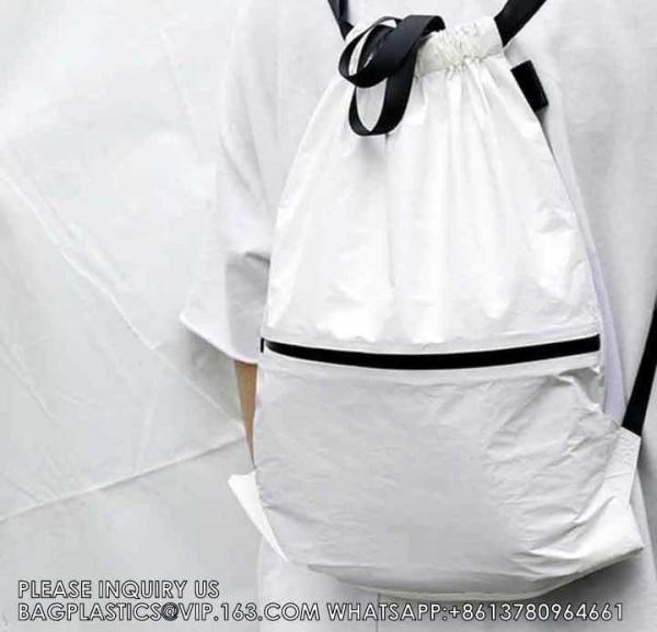 Wholesale Tyvek Waterproof Gym Bag Sports Soccer Drawstring Backpack Shopping bag, Promotional bag, Gift bag, Packing