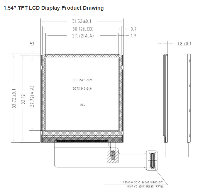 1.54 Inch IPS TFT LCD Display with 240x240 Resolution and SPI Interface for OEM ODM