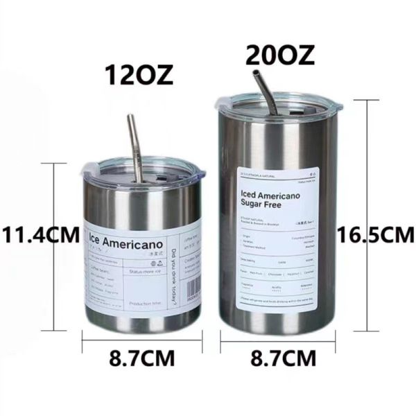 12 oz tasses droites de café glacé évier en acier inoxydable thermos isolé tasse à café tasse à thé tasse à bière avec couvercle à paille