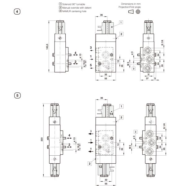 IMI Norgren 2623079 valves actionnées solénoïde indirect de NAMUR 3/2 et 5/2 de bobine