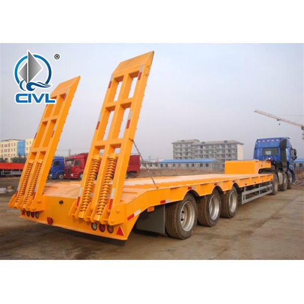 Yellow 3 Axles Low Bed Semi Trailer Trucks / 20T 30T Manual side tipper Truck Trailer Howo