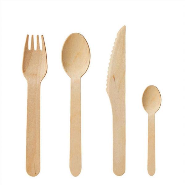 Custom Logo Fast Food Tableware Natural Color Wooden Cutlery Set for Restaurants