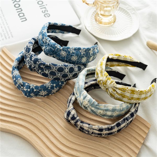 GLH028 Hollowed-out denim knotted headband wide pressed hair women's hemmed headband hair accessories wholesale