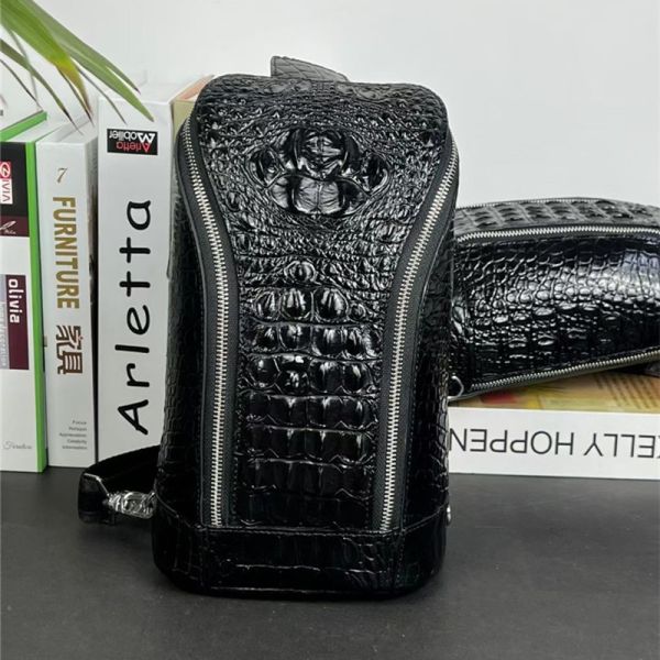 Authentic Crocodile Skin Men's Casual Chest Bag Small Travel Purse Genuine Exotic Alligator Leather Male Crossbody Bag