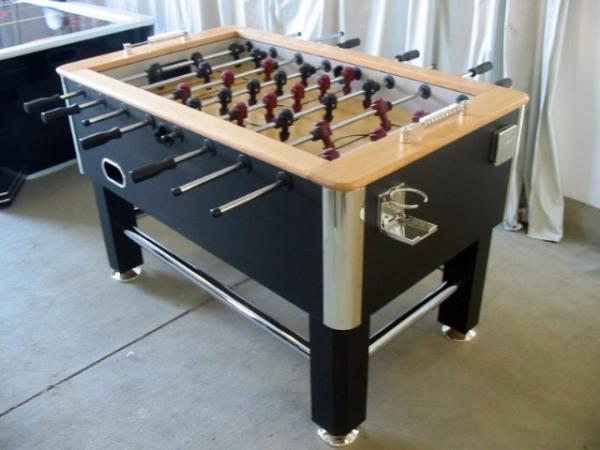 Standard Soccer Game Table PVC Lamination With Leather Top Rail Steel Leg