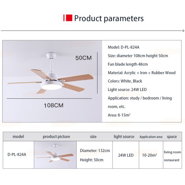 52 Inch Ceiling Fans 5 Blades Inverter wooden retro remote control creative wood ceiling fan Light(WH-CLL-20)