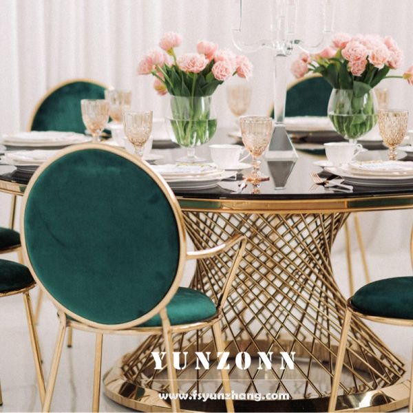 Modern Luxury Dining Table Stable Slatted Base Stainless Steel Marble/MDF/Glass Table