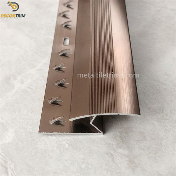 Metal Al6063 Flooring To Carpet Transition Strip Shiny Coffee Self Adhesive